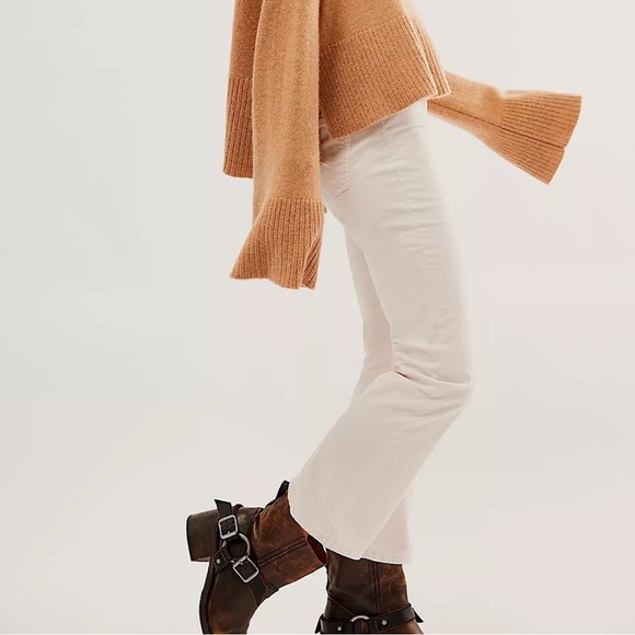 NWT FREE PEOPLE In My Feelings Velvet Crop Slim Flare Pants White Size Large - Picture 3 of 10